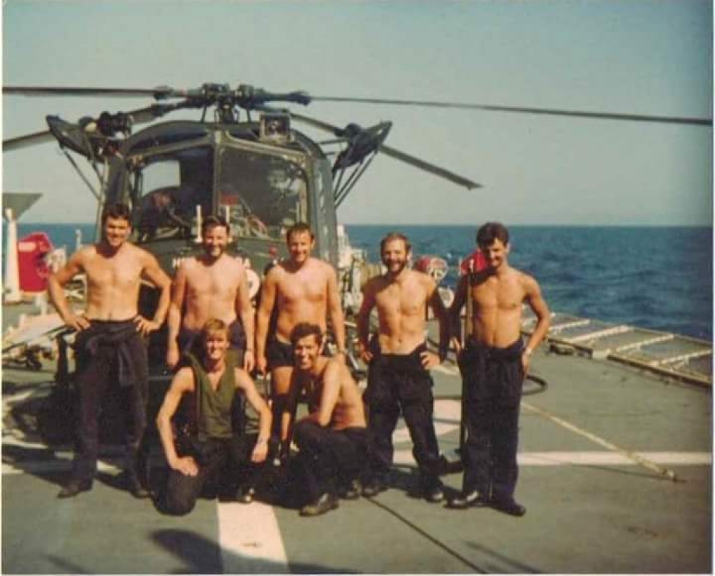 Brian with his helicopter on HMS Aurora